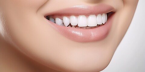 Fototapeta premium AI Generated. AI Generative. Perfect shite teeth beautiful girl smile. Dantist health care promotion. Graphic Art