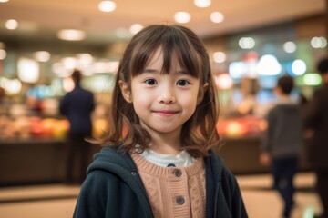 Portrait of a cute little girl looking at camera in the shopping mall