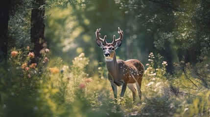 Beautiful deer in the wild forest