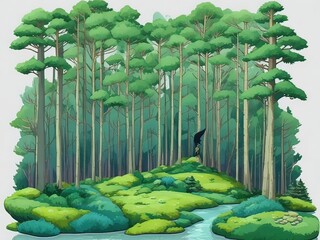 3d Pine forest background generative with AI technology