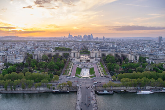 Paris aerial panorama with river Seine and the metropolitan city from the Eiffel Tower