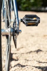 Fixed gear bicycle close up in the park
