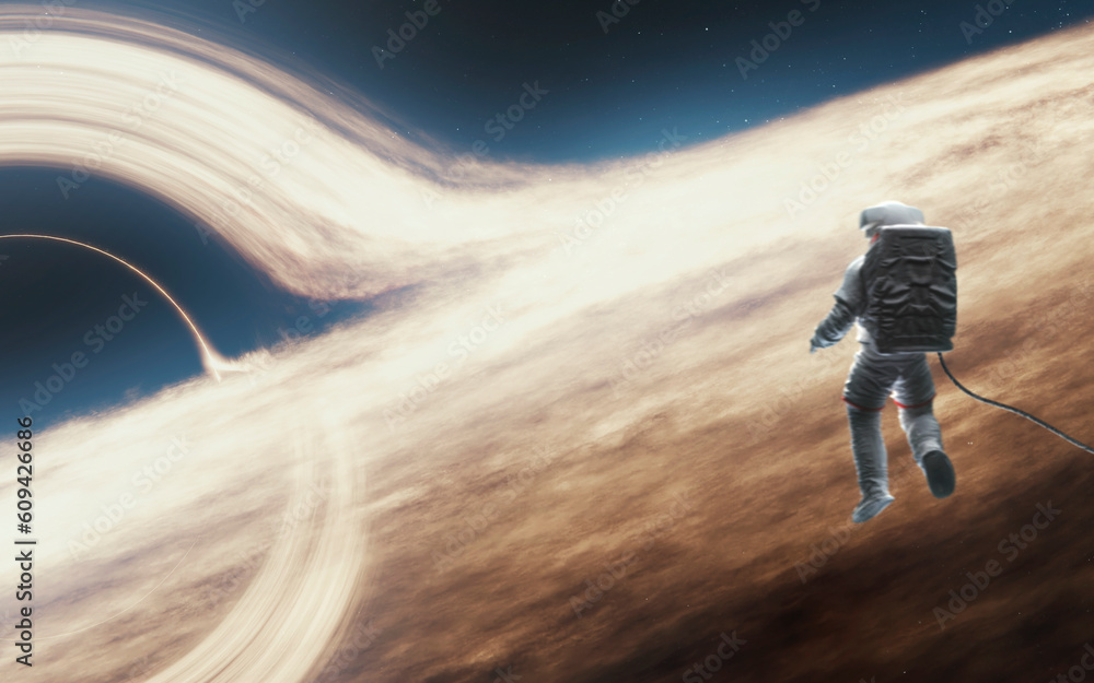 Canvas Prints astronaut observes a giant black hole. 5k realistic science fiction art. elements of image provided 