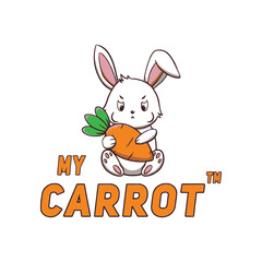 Company logo mascot with a rabbit hugging a carrot concept