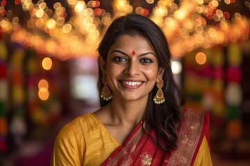 Portrait of a beautiful indian woman wearing saree at night