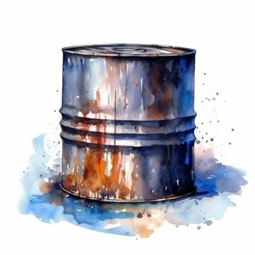 Tin Can Litter or Metal Barrel, Grungy Dirty Rusty Waste, Isolated Watercolor-Style Illustration [Generative AI]