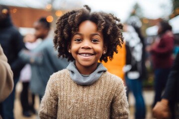 Portrait of african american little girl smiling at camera while standing outdoors