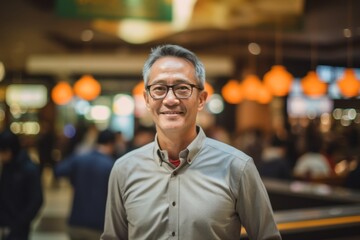 Fototapeta premium Portrait of mature Asian businessman standing in the lobby of a restaurant