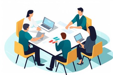 Discussion. The team discusses around the table. illustration, Generative AI
