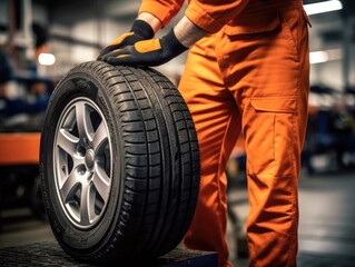Obraz na płótnie Canvas Tire at Repairing Service. Tire Change or Repair Point. Vulcanization.