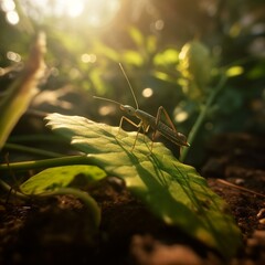 grasshopper in the grass, cricket on a plant, insect in nature. AI-generated landscape