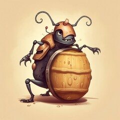 cartoon-style barrel bug, animated cockroach, beer barrel and AI-generated insect