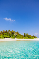 Tropical paradise island with idyllic lagoon. Tranquil exotic honeymoon travel destination of...