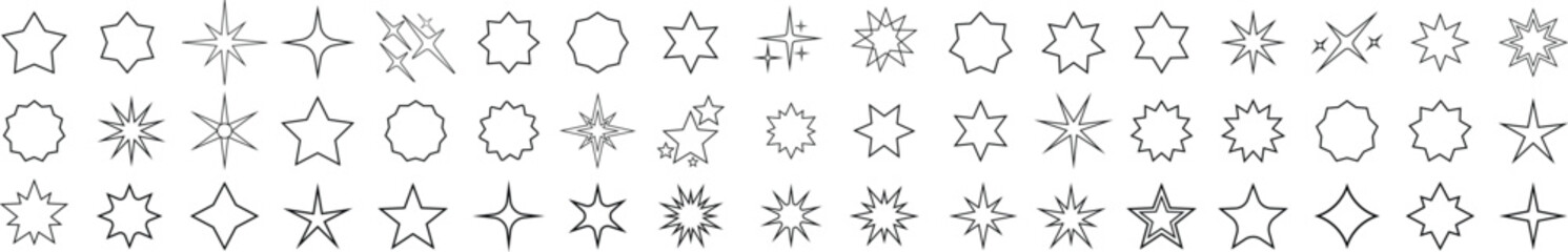 Stars line collection. Star line vector icons.  Black line stars collection. Star icon. Stars in modern simple flat style