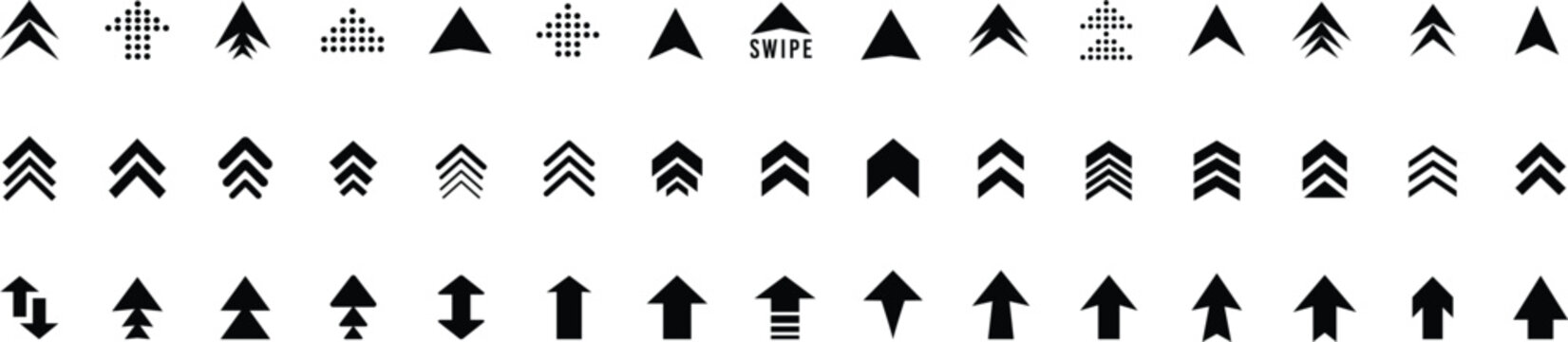 Swipe up arrow icon set. Swipe up, Buttons for social media with business infographic. Black arrows, buttons and web icons. Social media application. Scroll or swipe up
