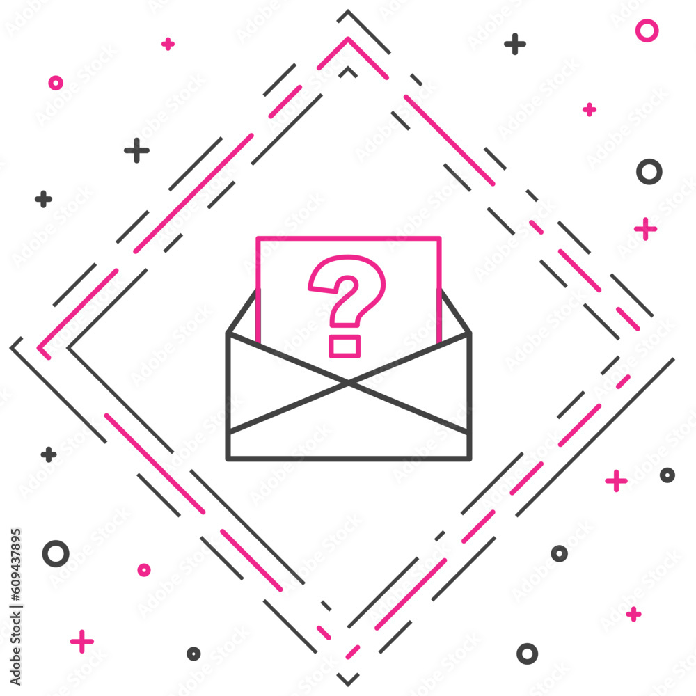 Poster line envelope with question mark icon isolated on white background. letter with question mark symbol