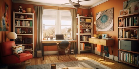 AI Generated. AI Generative. Vintage retro style cozy artist home room office table. Creation inspirational space. Graphic Art