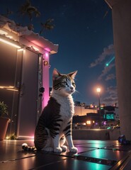 A cat with neon lights 