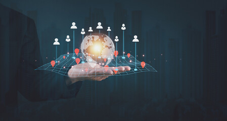 Relationships global network technology concept Manage communications, relationships, exchange of...