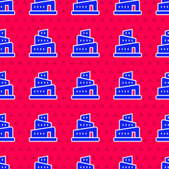Obraz na płótnie Canvas Blue Babel tower bible story icon isolated seamless pattern on red background. Vector