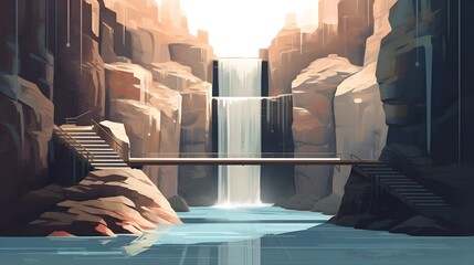 A minimalist design showcasing the beauty of a cascading waterfall - Generative AI