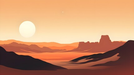 A minimalist print showcasing the vastness of a desert landscape - Generative AI