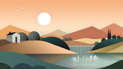 A minimalist design showcasing the beauty of a rolling countryside - Generative AI