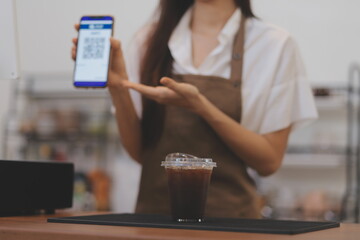 Barista make coffee latte art with espresso machine in cafe vintage color tone