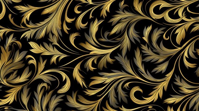 Golden metallic leaf pattern for backgrounds, generative AI