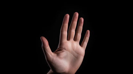 Close-up male hand with stop gesture isolated on Black background