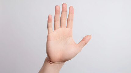 Close-up male hand with stop gesture isolated on white background