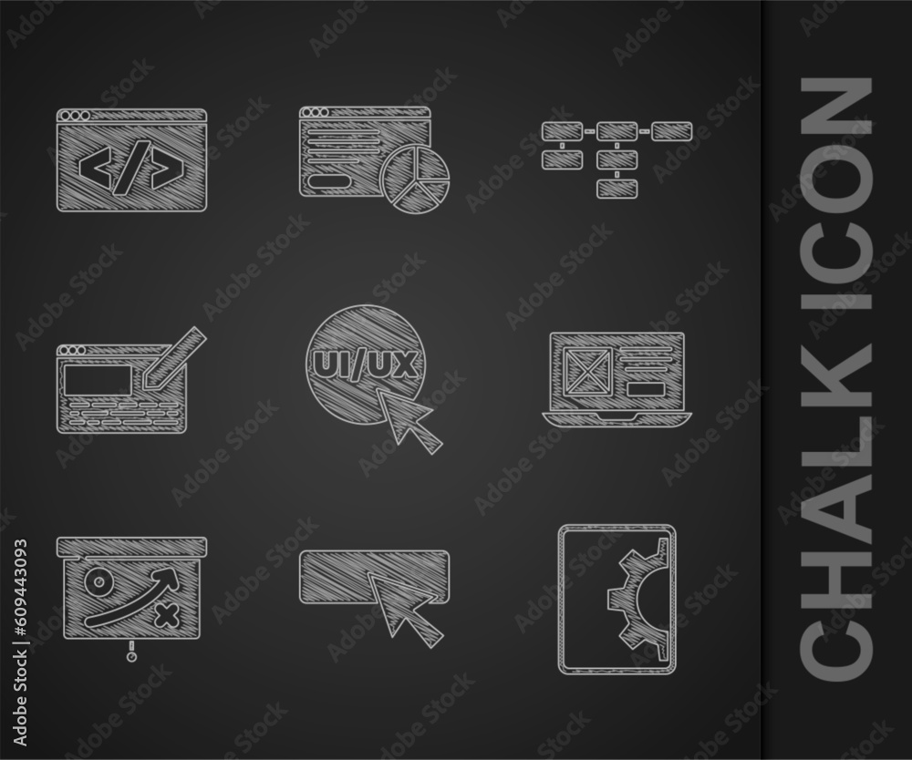 Poster set ui or ux design, web development, planning strategy concept, site map and front end icon. vector