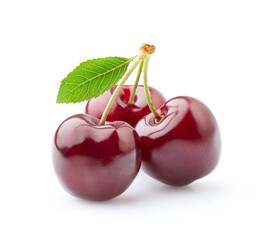 Sweet cherries in closeup on white background