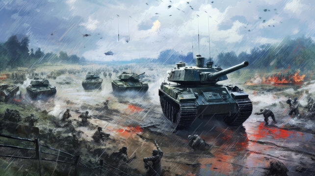 modern war concept with tanks created with Generative AI technology