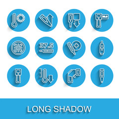 Set line Digital thermometer, Meteorology, Medical, and icon. Vector