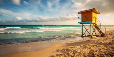 lifeguard tower on beach. summer and vacation. generative ai