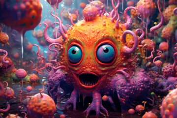 Fototapeta na wymiar Strange cute monster, colorful, generative ai