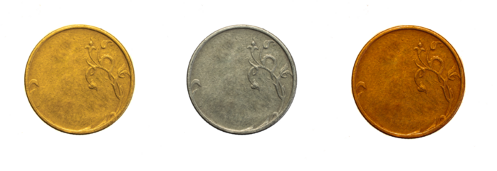 old empty silver, gold, copper coin on a transparent isolated background. png	