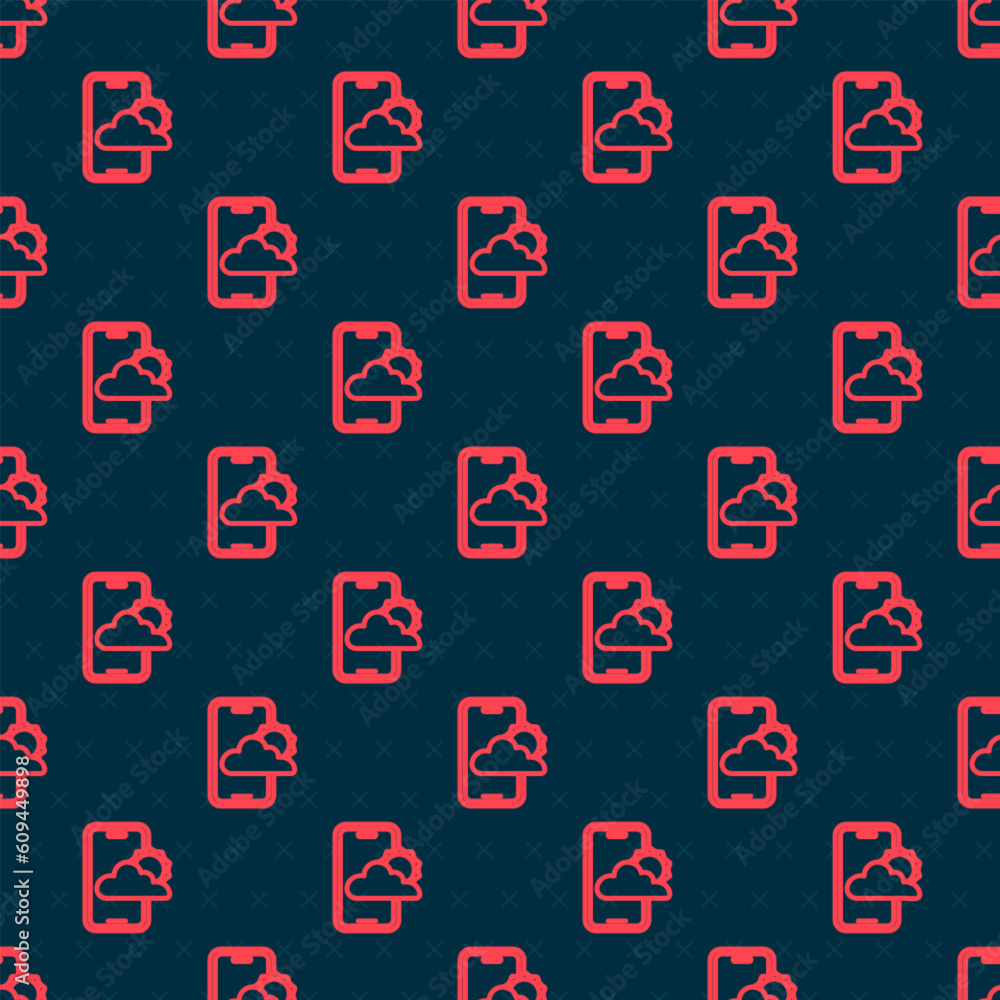 Poster red line weather forecast icon isolated seamless pattern on black background. vector