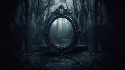 Fantasy Haunted mirror at night Generative AI