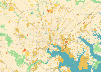 Naklejka na ściany i meble Detailed vector map of Baltimore, Maryland, USA