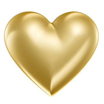 Gold heart isolated on transparent background 3d render