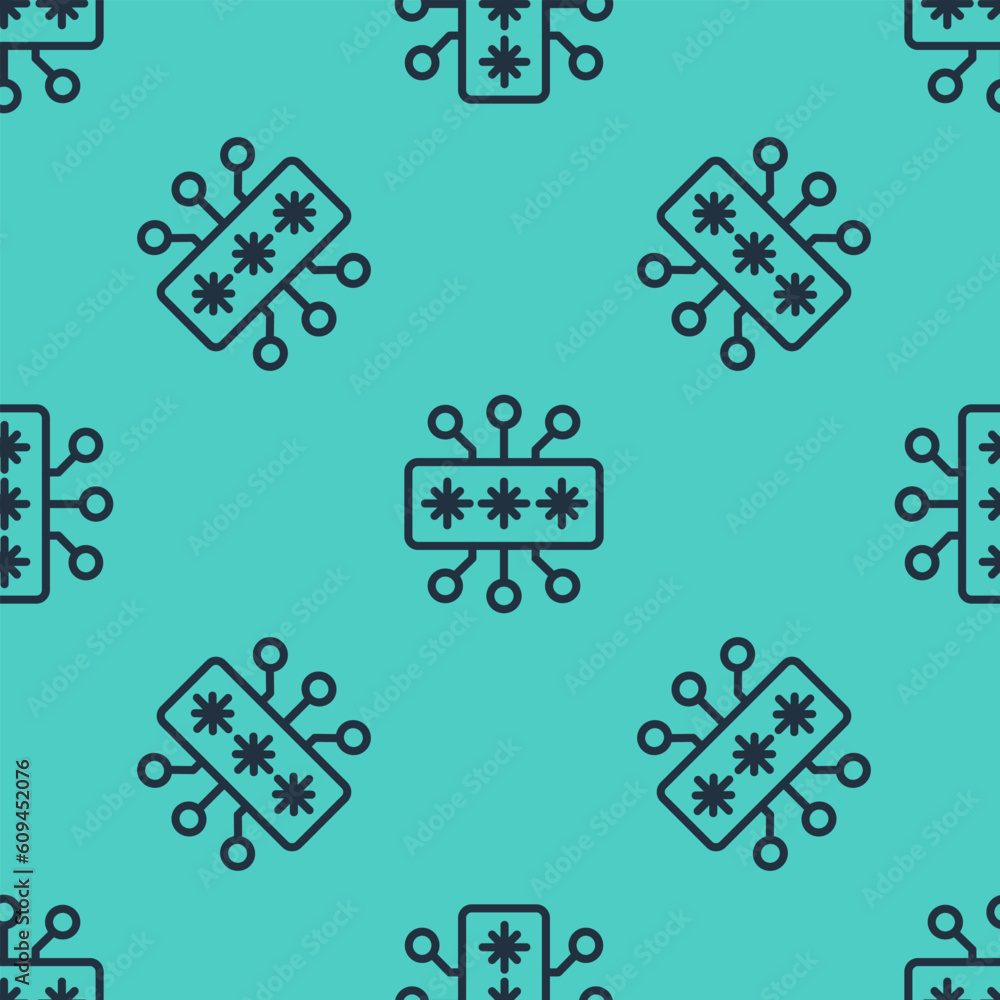 Aufkleber black line cyber security icon isolated seamless pattern on green background. closed padlock on digi