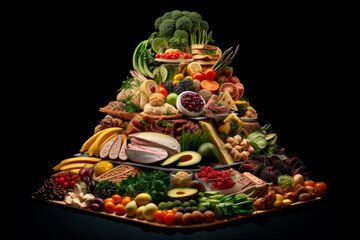 Food pyramide, healthy food, vegetables, fruits, generative ai