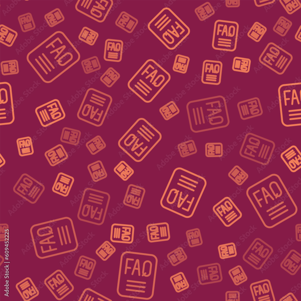 Poster brown line speech bubble with text faq information icon isolated seamless pattern on red background.