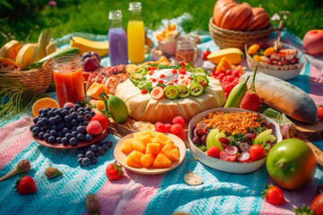 Fototapeta na wymiar Wonderful breakfast, healthy, picknick, generative ai