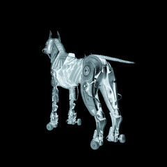 vintage cyber dog in white background rear view