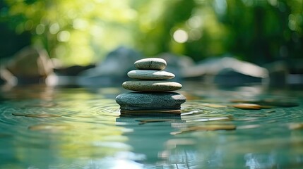 Zen stones pyramid on water surface