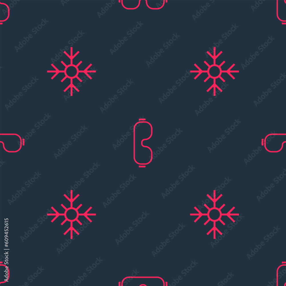 Aufkleber set snowflake and ski goggles on seamless pattern. vector