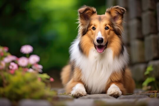 Shetland Sheepdog outside. Generative AI